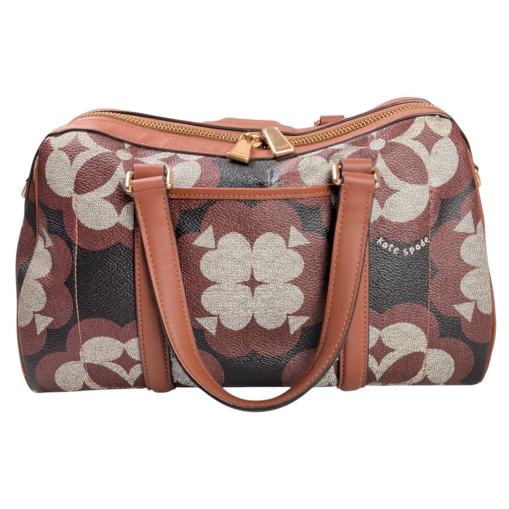 Kate Spade New York Spade Flower Monogram Satchel Bag Brown Black Gold Hardware - Picture 2 of 10